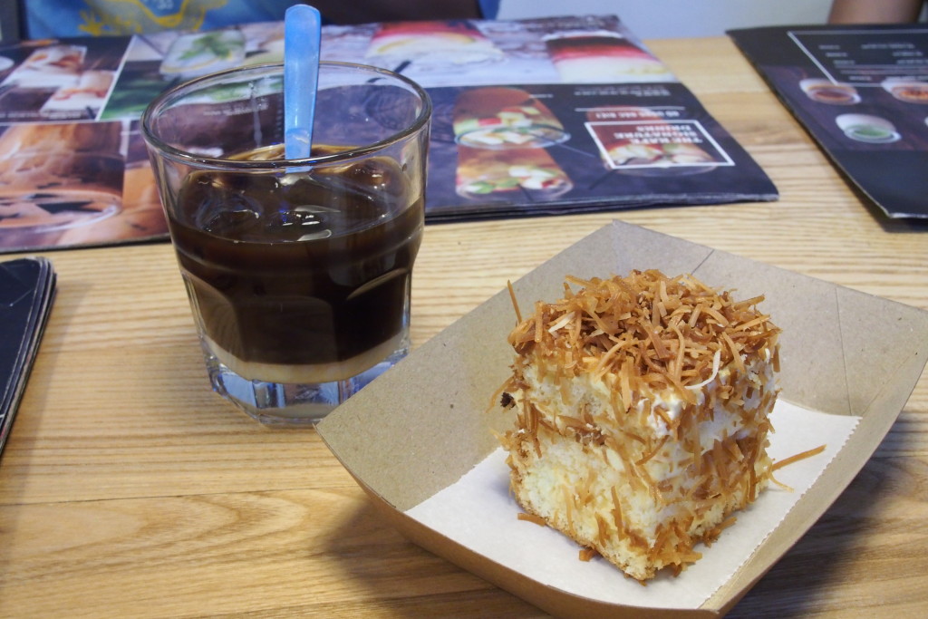 Classic Vietnamese coffee with coconut cake, a real knockout combination...