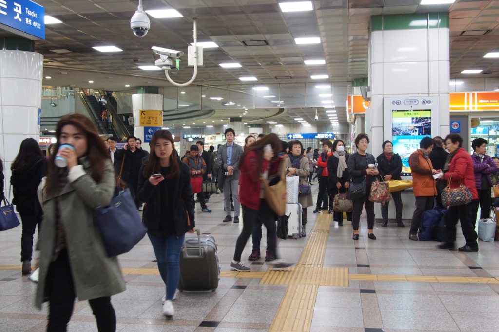 This is Suwon Station. Lots of people around either waiting for someone or waiting to get somewhere...