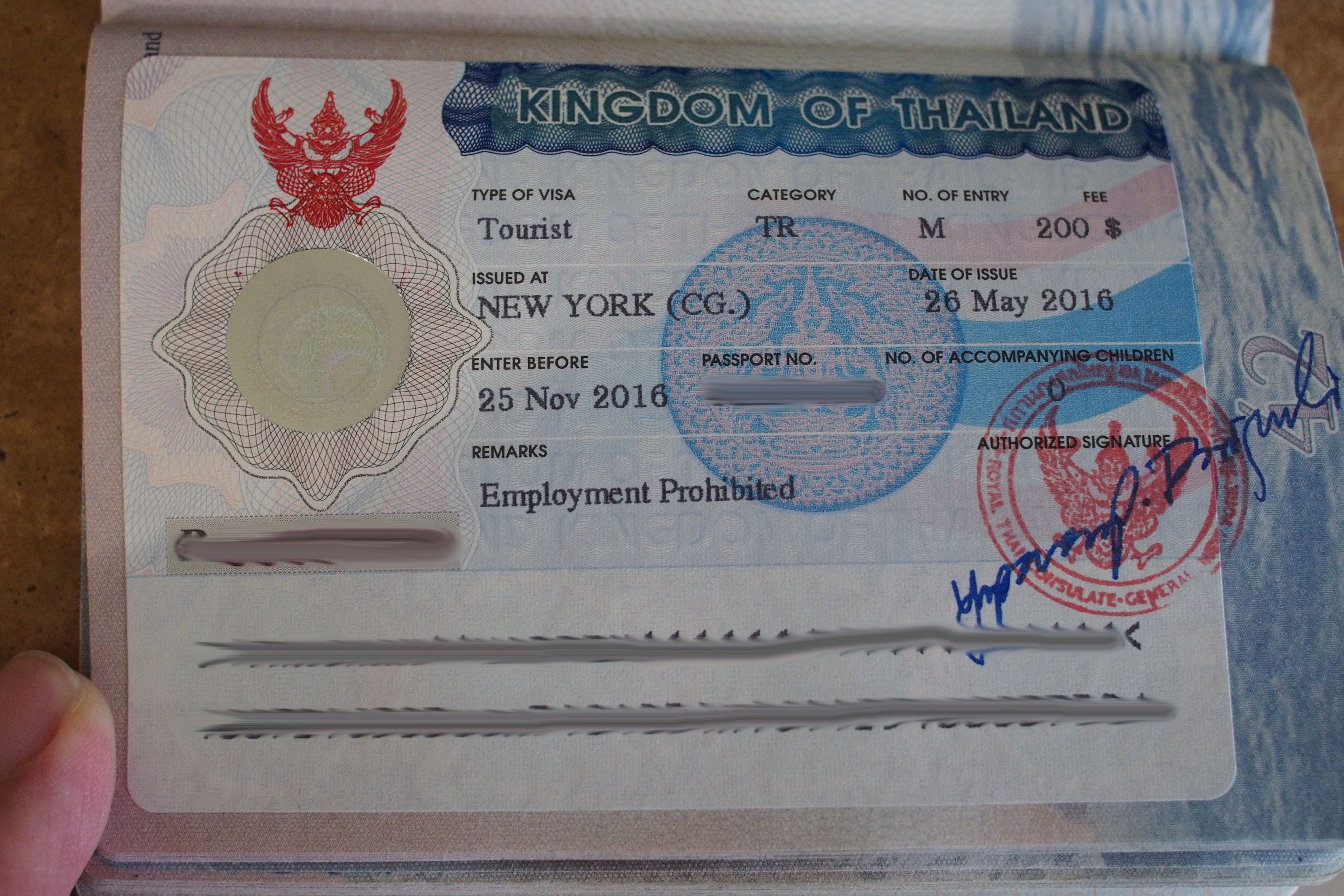 Entry Multiple Tourist Thai Applying for Visa NYC in