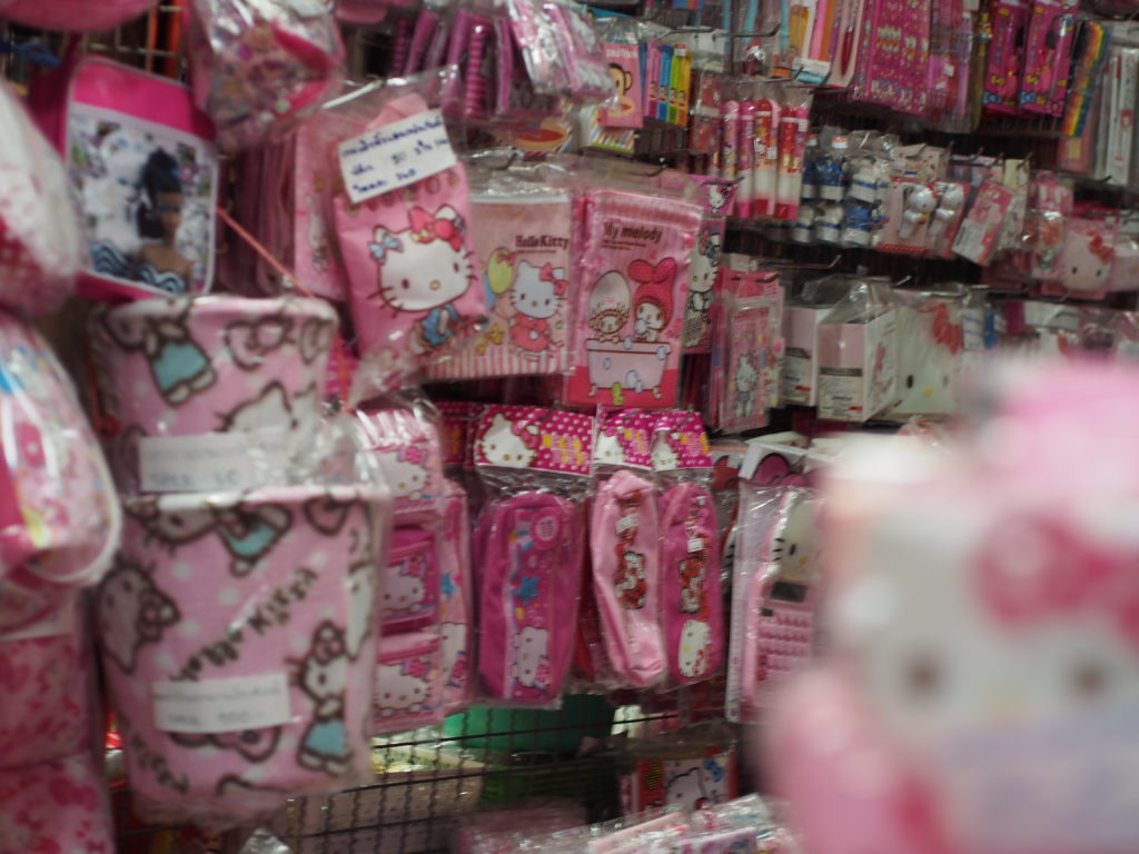 All sorts of Hello Kitty items are sold in Sampeng Lane...