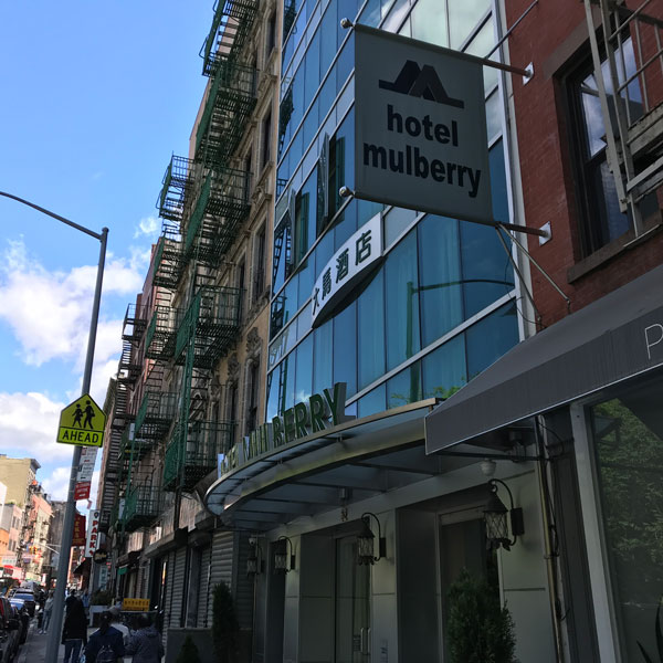 Hotel Mulberry exterior in NYC Chinatown
