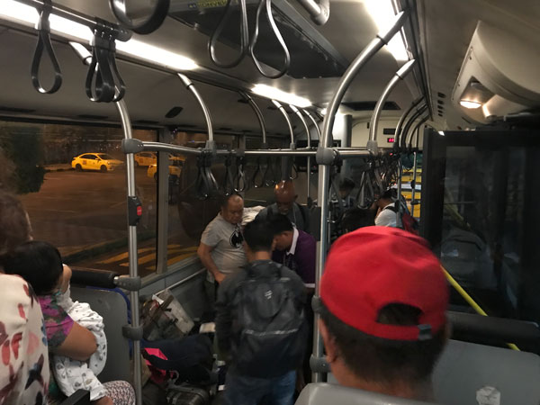 Inside NAIA shuttle transfer bus.