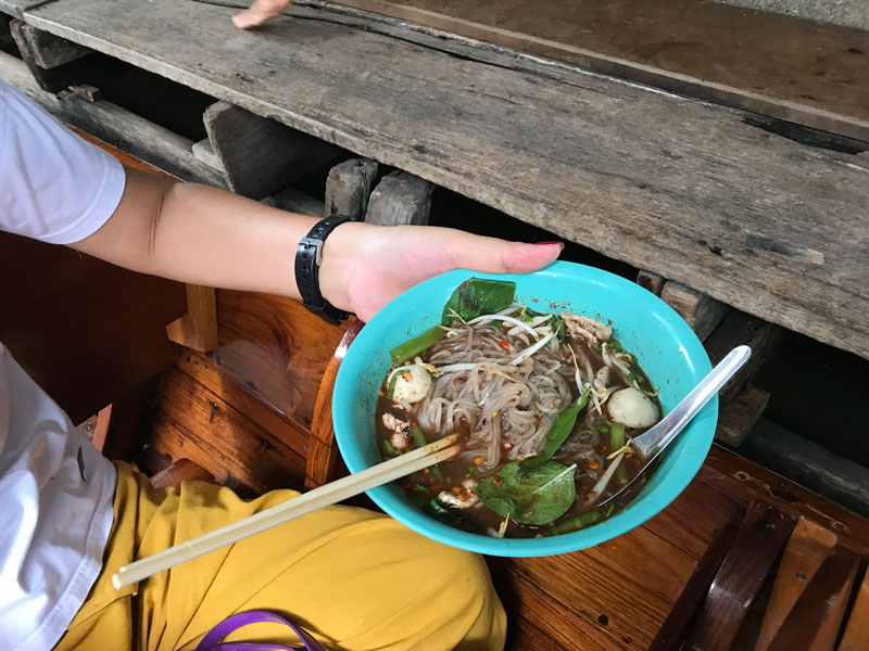 Pork ball noodle soup at Damnoen Saduak Floating Market