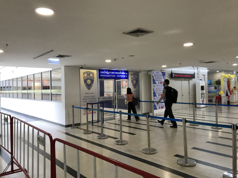 Less people inside Thai immigration office in Bangkok
