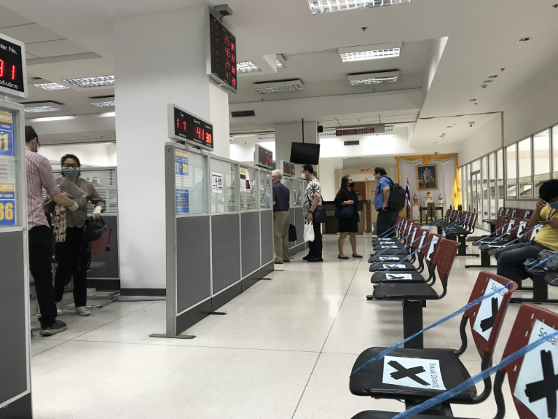 social distancing inside thai bangkok immigration office