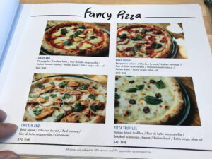 Fancy Pizza Menu at a Bangkok Mall