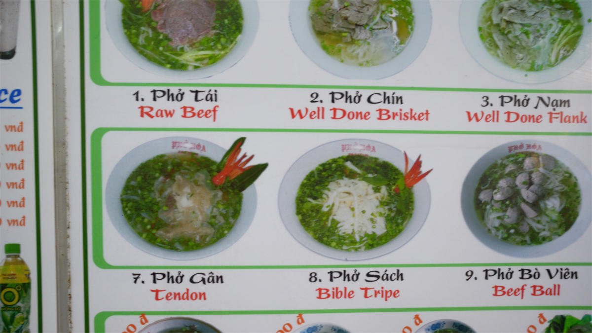Menu in english at Phở Hòa Pasteur restaurant